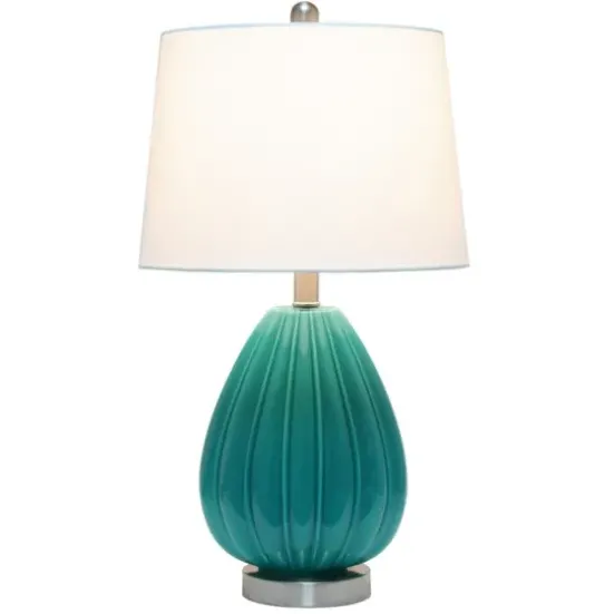 Table Lamps-Kirkland's Home Teal Glass Pleated Table Lamp White
