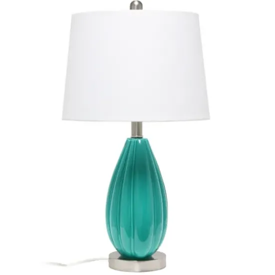 Table Lamps-Kirkland's Home Teal Glass Pleated Table Lamp White
