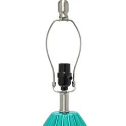 Table Lamps-Kirkland's Home Teal Glass Pleated Table Lamp White