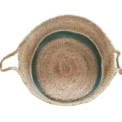 Baskets & Boxes-Kirkland's Home Teal Off White Woven Basket With Tassel, 17 In. Blue/Tan