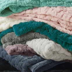 Blankets & Throws-Kirkland's Home Teal Ruched Faux Fur Throw Blue