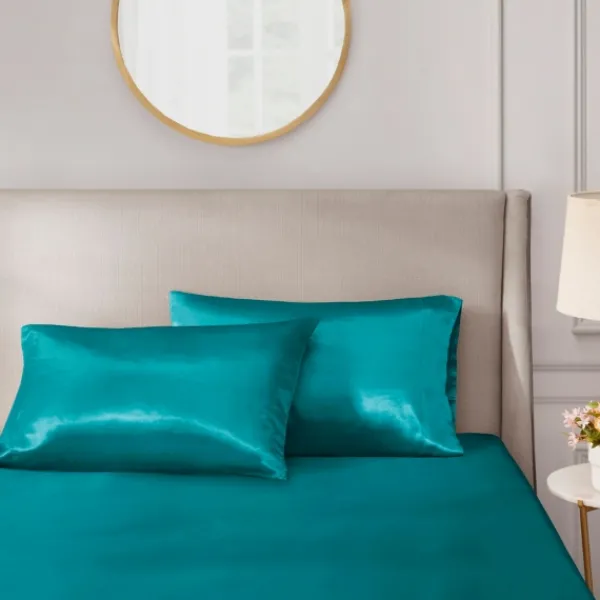 Bed Sheets-Kirkland's Home Teal Satin King 2-Pc. Pillow Case Set Blue
