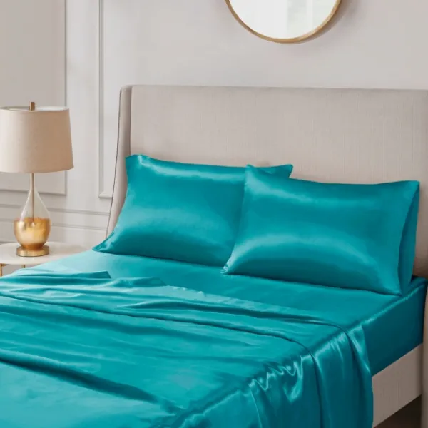 Bed Sheets-Kirkland's Home Teal Satin King 2-Pc. Pillow Case Set Blue