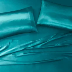 Bed Sheets-Kirkland's Home Teal Satin King 2-Pc. Pillow Case Set Blue