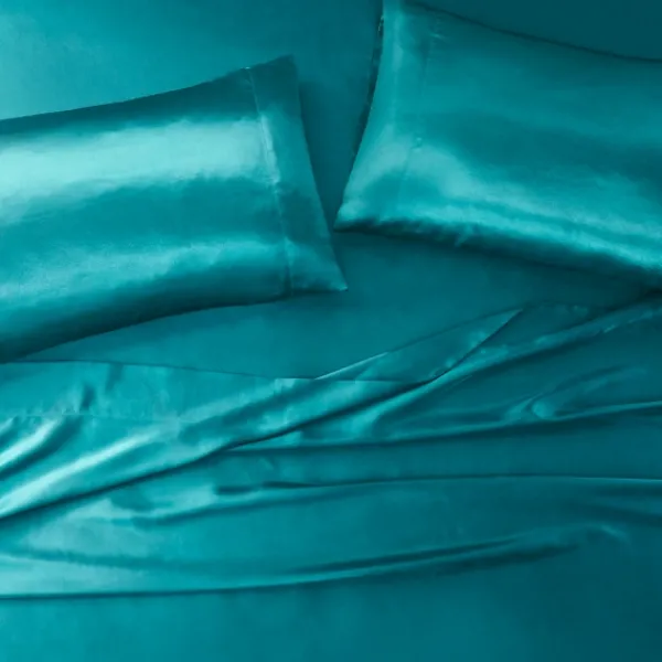 Bed Sheets-Kirkland's Home Teal Satin King 2-Pc. Pillow Case Set Blue