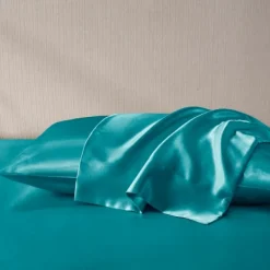 Bed Sheets-Kirkland's Home Teal Satin Standard 2-Pc. Pillow Case Set Blue