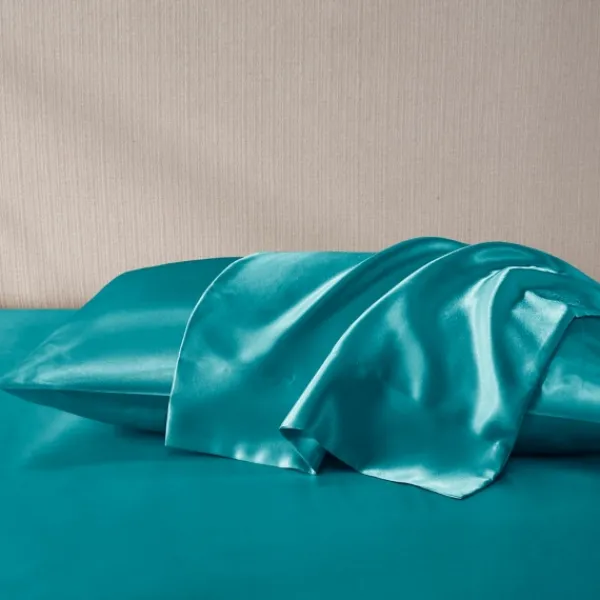Bed Sheets-Kirkland's Home Teal Satin Standard 2-Pc. Pillow Case Set Blue
