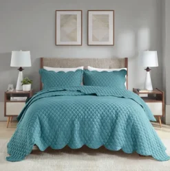 Quilts-Kirkland's Home Teal Scalloped Crinkle 3-Pc. Cali King Quilt Set Blue