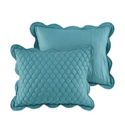 Quilts-Kirkland's Home Teal Scalloped Crinkle 3-Pc. Cali King Quilt Set Blue