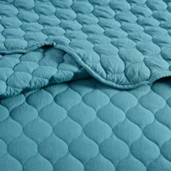 Quilts-Kirkland's Home Teal Scalloped Crinkle 3-Pc. Cali King Quilt Set Blue