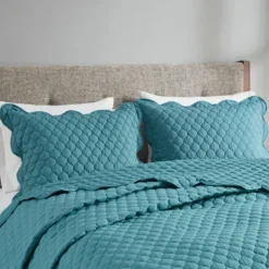 Quilts-Kirkland's Home Teal Scalloped Crinkle 3-Pc. Cali King Quilt Set Blue