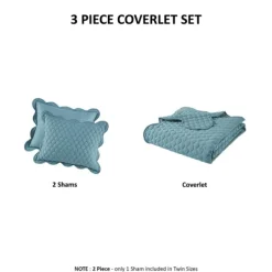 Quilts-Kirkland's Home Teal Scalloped Crinkle 3-Pc. Cali King Quilt Set Blue