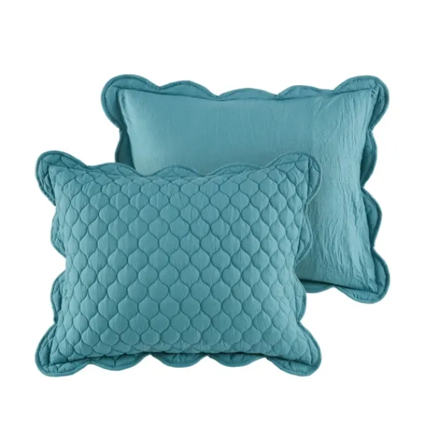 Quilts-Kirkland's Home Teal Scalloped Crinkle 3-Pc. Full/Queen Quilt Set Blue
