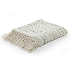 Blankets & Throws-Kirkland's Home Teal Shimmer Stripe Woven Throw Blue/White/Tan