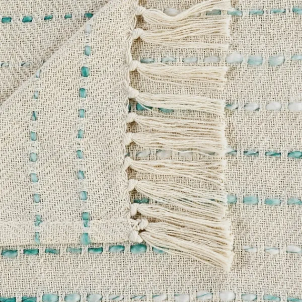 Blankets & Throws-Kirkland's Home Teal Shimmer Stripe Woven Throw Blue/White/Tan