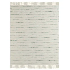 Blankets & Throws-Kirkland's Home Teal Shimmer Stripe Woven Throw Blue/White/Tan