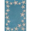 Outdoor Rugs-Kirkland's Home Teal Starfish Border Outdoor Area Rug, 5X7 Blue/Tan/White