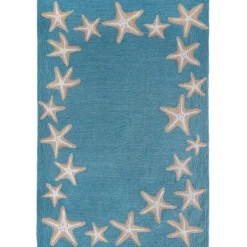 Outdoor Rugs-Kirkland's Home Teal Starfish Border Outdoor Area Rug, 5X7 Blue/Tan/White