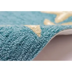 Outdoor Rugs-Kirkland's Home Teal Starfish Border Outdoor Area Rug, 5X7 Blue/Tan/White