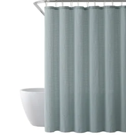 Shower Curtains-Kirkland's Home Teal Waffle Cotton Blend Shower Curtain Blue