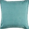 Pillows-Kirkland's Home Teal With Embroidered Edge Pillow, 24 In. Blue