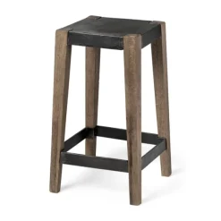 Bar Stools & Counter Height Stools-Kirkland's Home Terry Black Metal And Brown Wood Counter Stool Black/Brown
