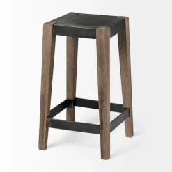 Bar Stools & Counter Height Stools-Kirkland's Home Terry Black Metal And Brown Wood Counter Stool Black/Brown