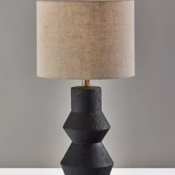 Table Lamps-Kirkland's Home Textured Ceramic Geometric Table Lamp Black
