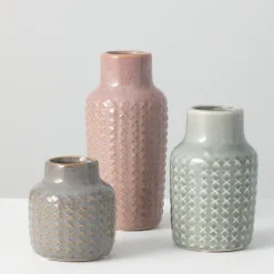 Vases-Kirkland's Home Textured Ceramic Vases, Set Of 3 Pink/Green/Gray