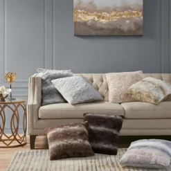 Pillows-Kirkland's Home Textured Faux Fur Pillow Gray