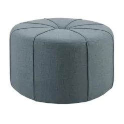 Benches & Ottomans-Kirkland's Home Thick Welting Center Button Oval Ottoman Blue