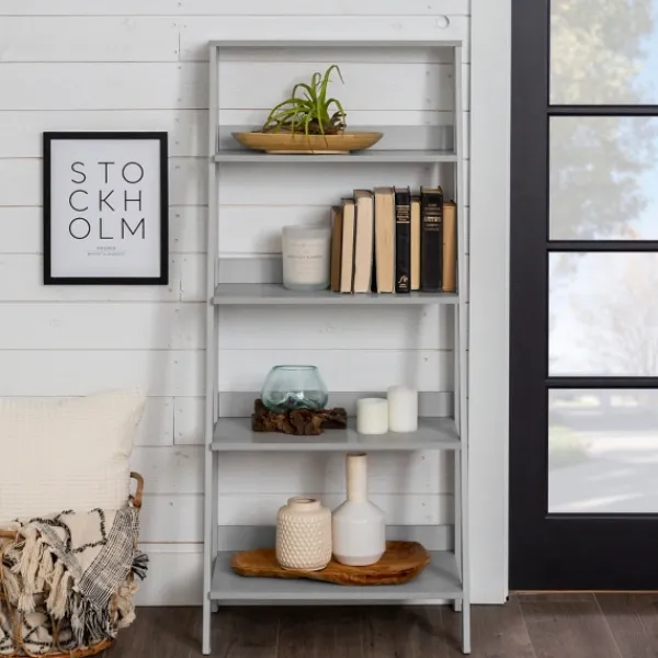 Office Furniture-Kirkland's Home 4-Tier Ladder Bookshelf Gray