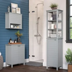 Bathroom Furniture-Kirkland's Home 3-Tier Linen Cabinet Gray