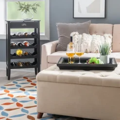Cabinets & Sideboards-Kirkland's Home 4-Tier Wood Wine Rack Black