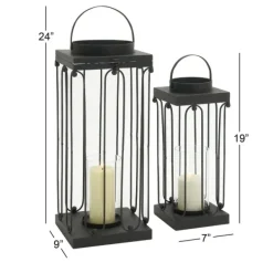 Lanterns-Kirkland's Home Tin Open Frame Lanterns, Set Of 2 Black