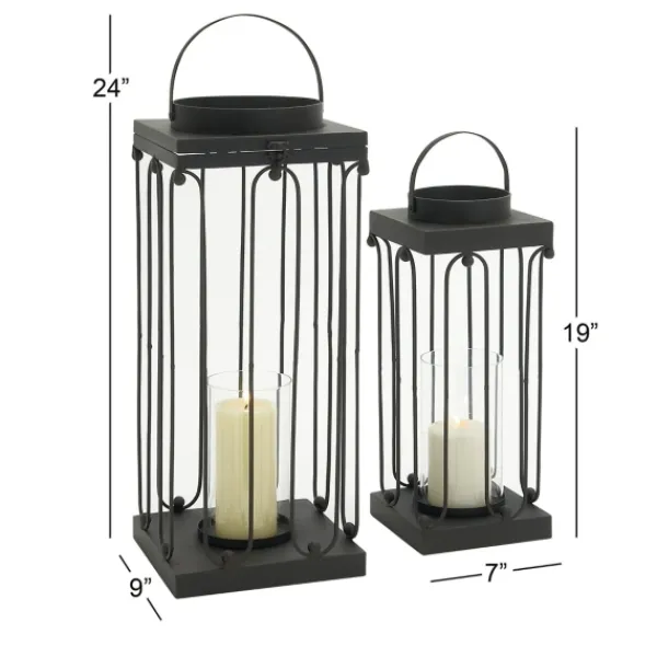 Lanterns-Kirkland's Home Tin Open Frame Lanterns, Set Of 2 Black