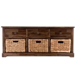 Entryway Furniture-Kirkland's Home Tommy Wood And Woven Baskets Storage Bench Brown