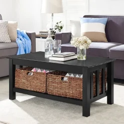 Coffee Tables-Kirkland's Home Traditional Wooden Basket Coffee Table Black