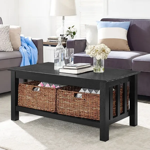 Coffee Tables-Kirkland's Home Traditional Wooden Basket Coffee Table Black