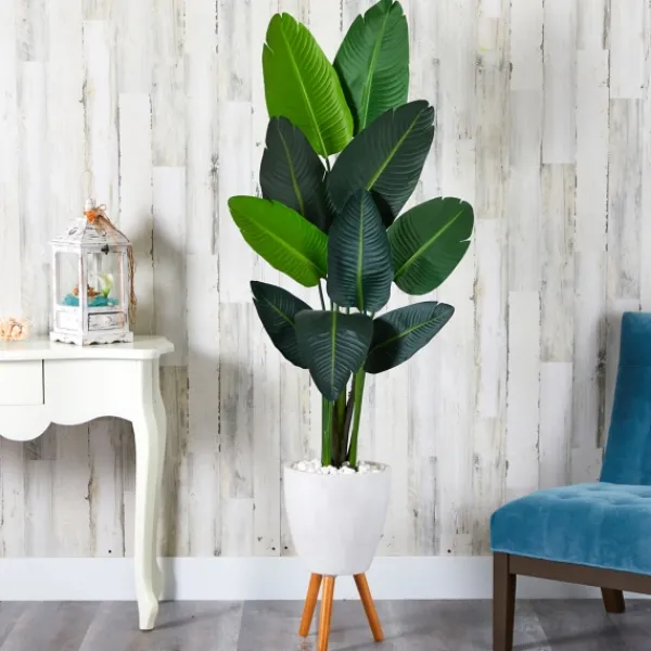 Trees & Topiaries-Kirkland's Home Travelers Palm Rock Tree In White Plant Stand