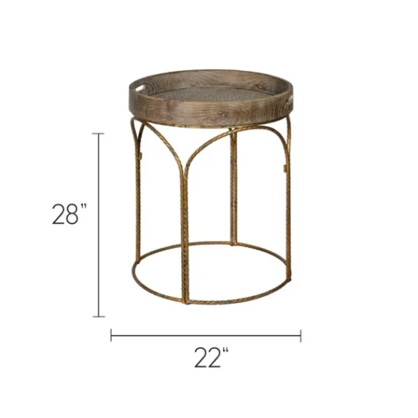 Accent & End Tables-Kirkland's Home Tray Top Wood And Gold Metal Accent Table Tan/Gold