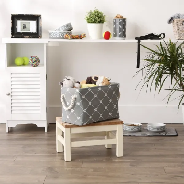 Baskets & Boxes-Kirkland's Home Trellis Paw Print Storage Basket, 14 In. Gray