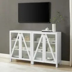 Tv Stands & Media Consoles-Kirkland's Home Triangle 4-Door Wood Media Cabinet White