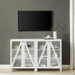 Tv Stands & Media Consoles-Kirkland's Home Triangle 4-Door Wood Media Cabinet White