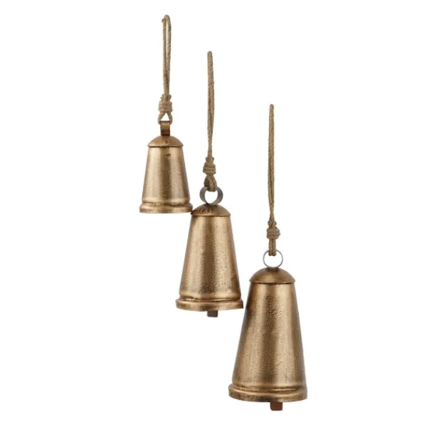 Decorative Accents-Kirkland's Home Triangular Aged Hanging Bells, Set Of 3 Gold