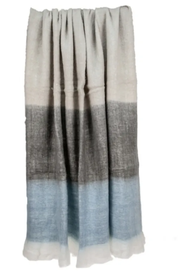 Blankets & Throws-Kirkland's Home Tri-Color Wool Handloomed Throw Blue/Gray/White