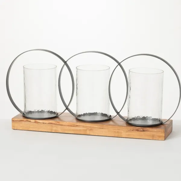 Candle Holders-Kirkland's Home Triple Loop Silver Decorative Candle Holder Silver/Tan