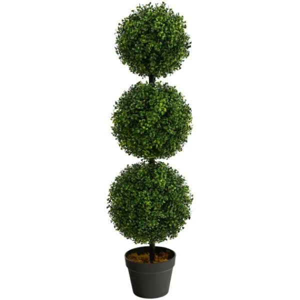 Trees & Topiaries-Kirkland's Home Triple-Ball Boxwood Topiary In Black Planter