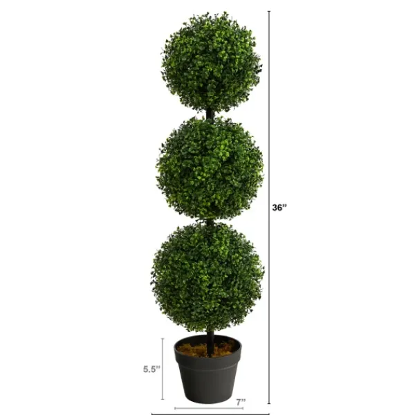 Trees & Topiaries-Kirkland's Home Triple-Ball Boxwood Topiary In Black Planter