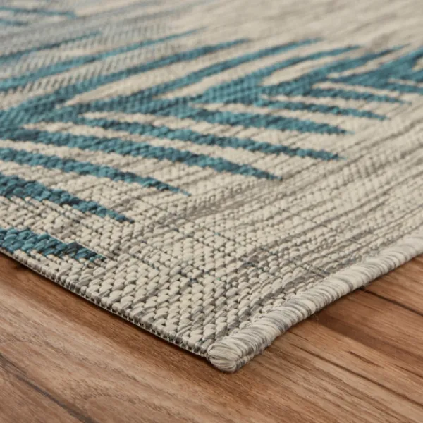 Outdoor Rugs-Kirkland's Home Tropical Palms Captiva Outdoor Area Rug, 7X9 Blue/Tan